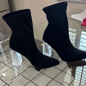 Cape Robbin Black Heeled Boots with Clear Block Heels